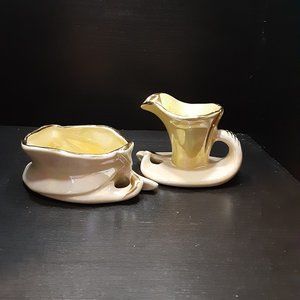 Vintage Hand Made Studio Art Abstract Creamer and Sugar Set Lusterware Unique!